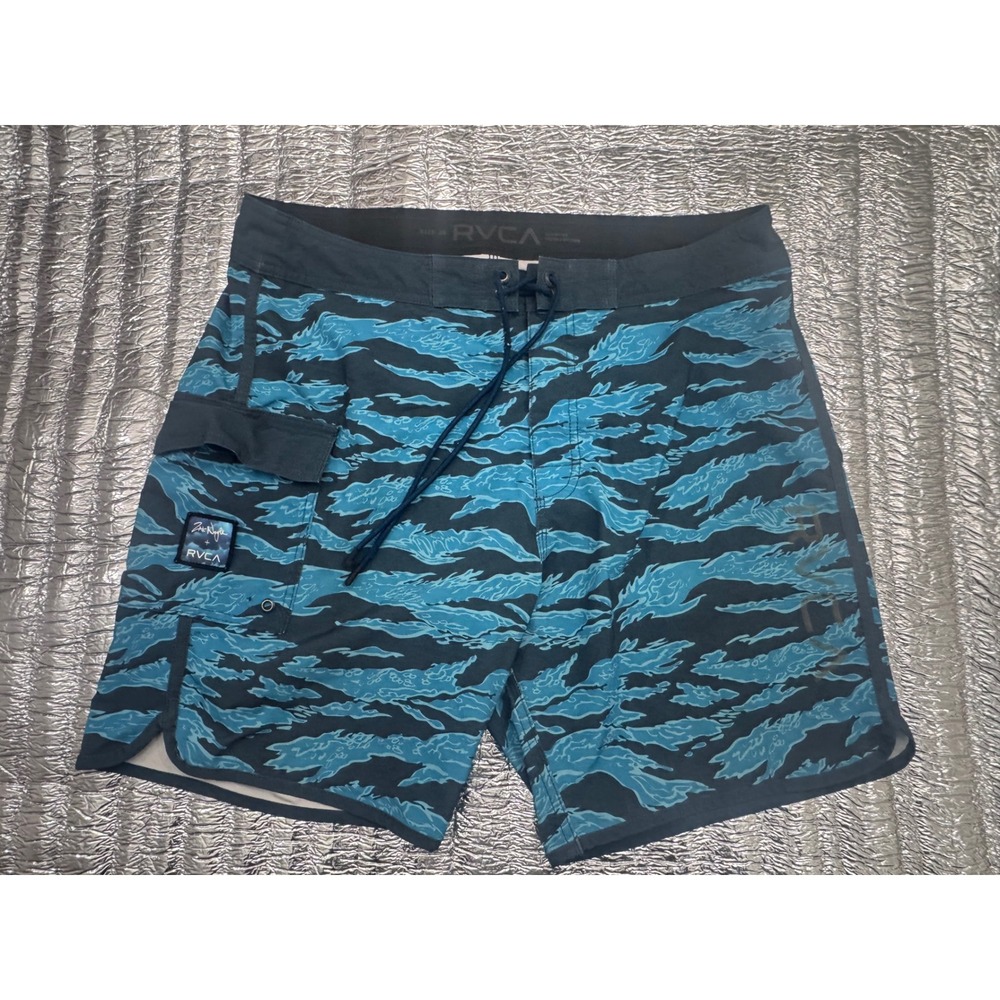 RVCA Zak Noyle Special Edition Board Shorts Blue Tiger Camo Mens 36 Swim Trunks